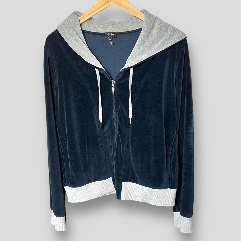 Escada Sport Woman Full Zip Hoodie Rib Hem Panel Sweater.